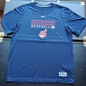 Cleveland Indians Baseball Nike MLB Dri-Fit Blue Short Sleeve Shirt Medium